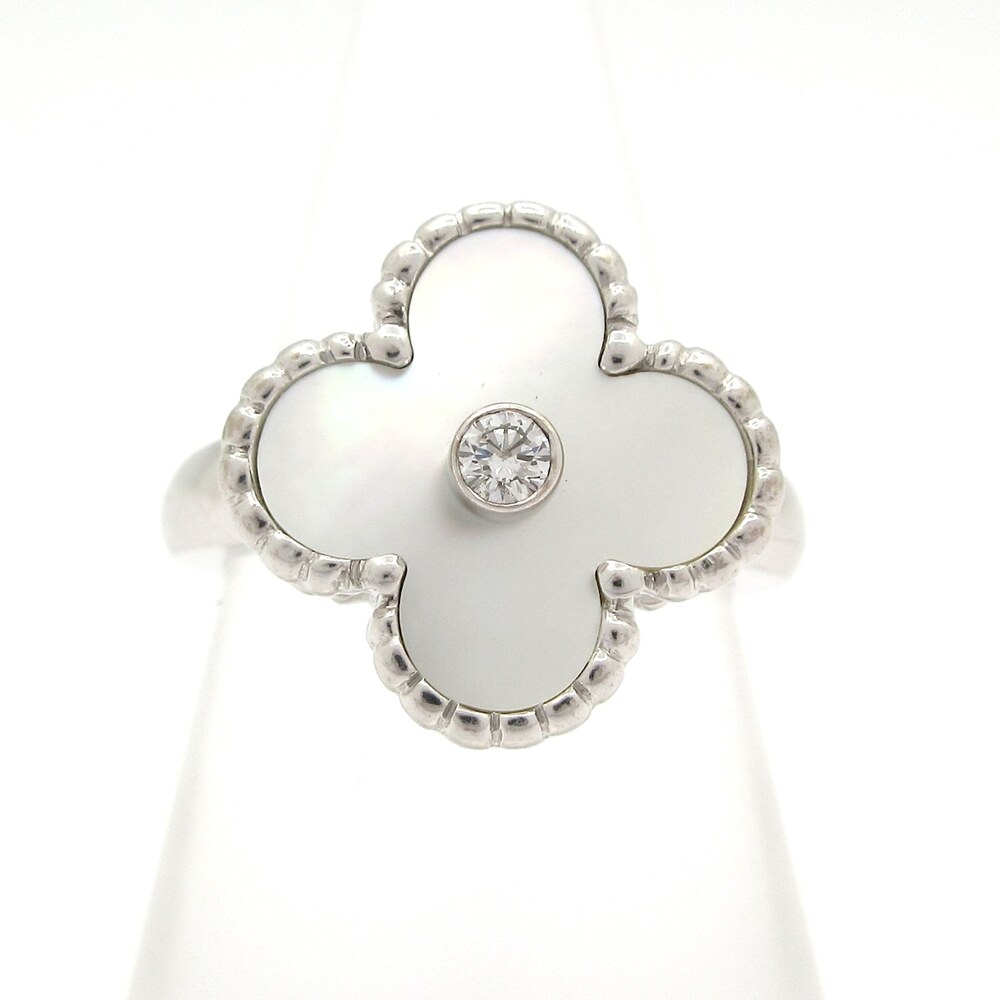 Van Cleef & Arpels Vintage Alhambra Ring 18K White Gold Mother of Pearl Diamond